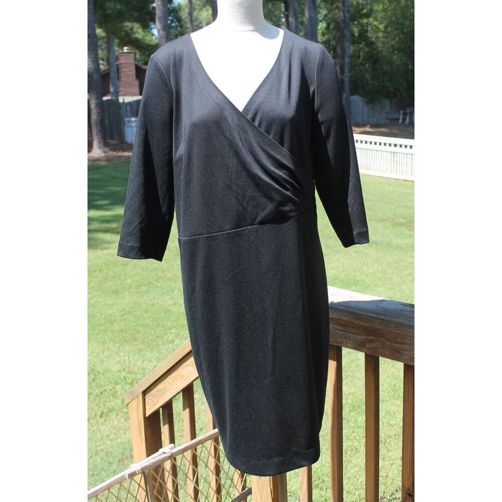Eloquii Womens Black Dress Faux Wrap 3/4 Sleeve Size 18 / 20